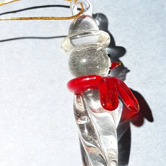 Glass Snowman Icicle Ornament With Red Scarf & Hat For Holiday Decor & Tree Hang - Picture 3 of 5